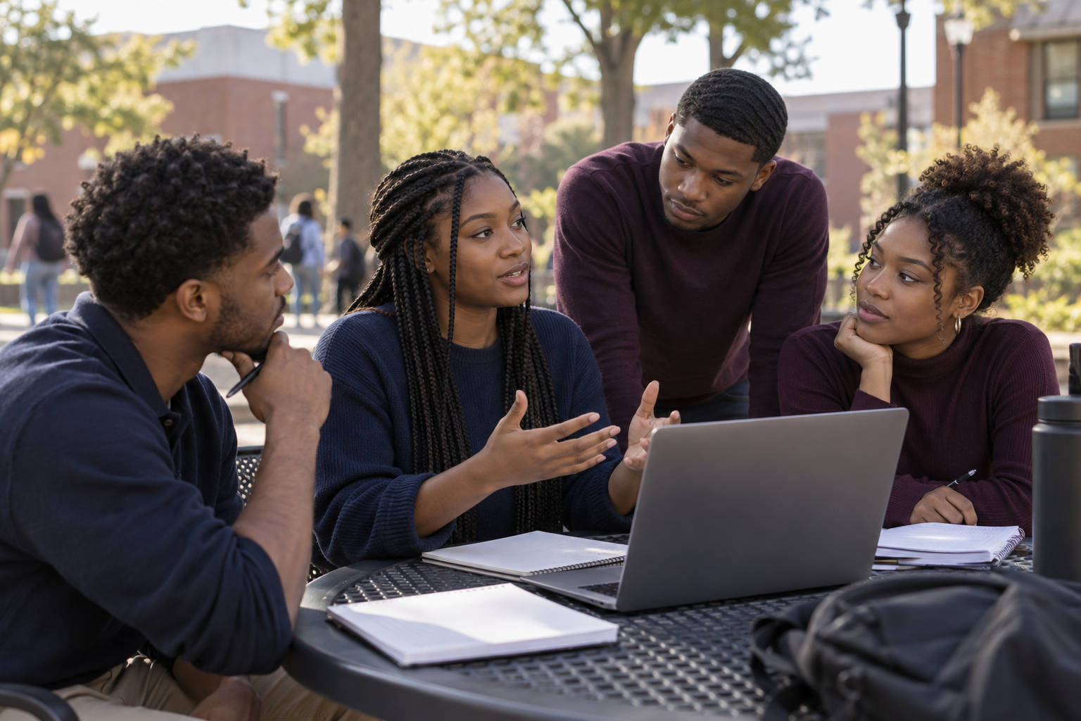 Illustration of scholars preparing together at a campus table